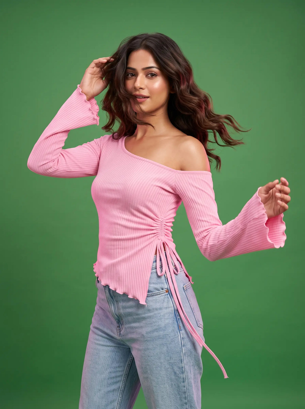 Blush Ruched Off-Shoulder Top front view