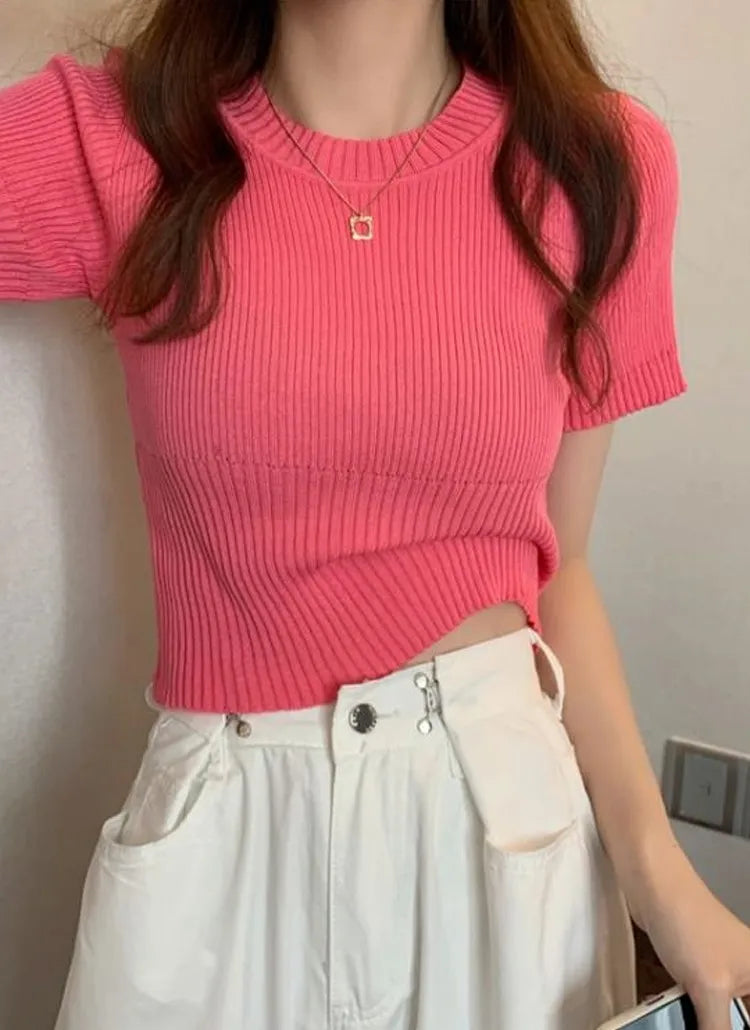 Coral Pink Ribbed Top