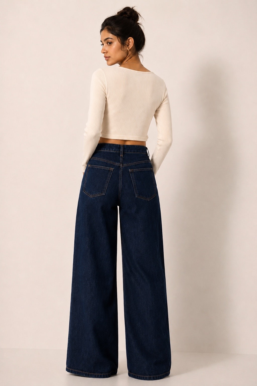 Cream Ribbed Pearl Fringe Crop Top