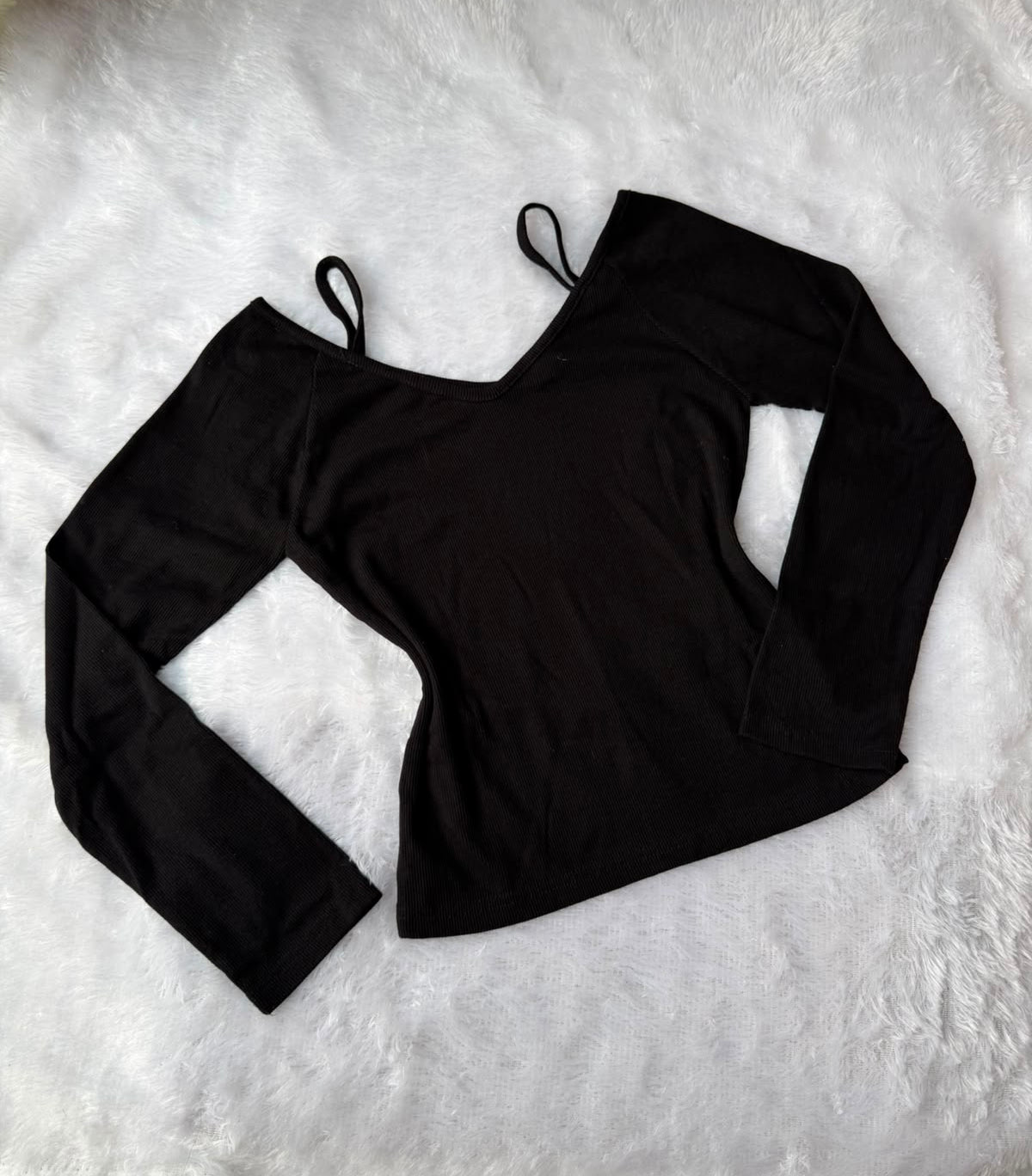 Black Cold-Shoulder Rib Top