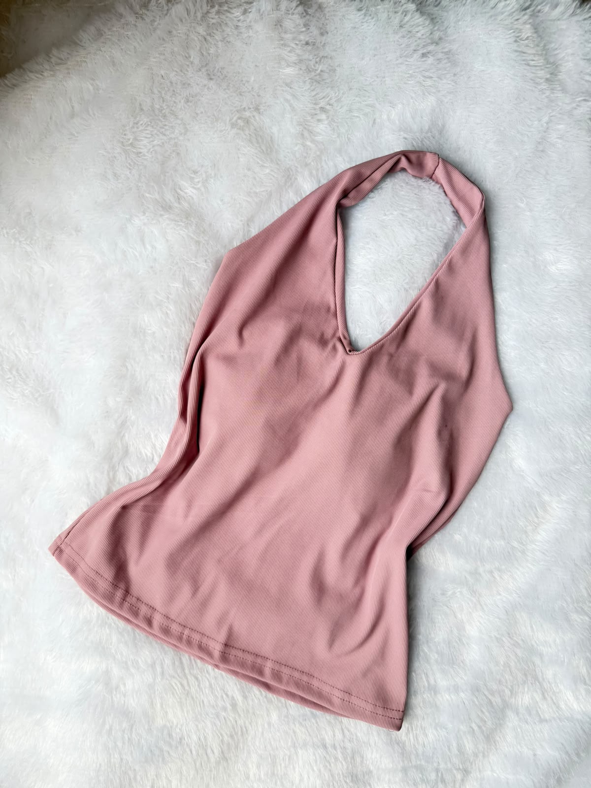Blush Pink Ribbed Halter Top