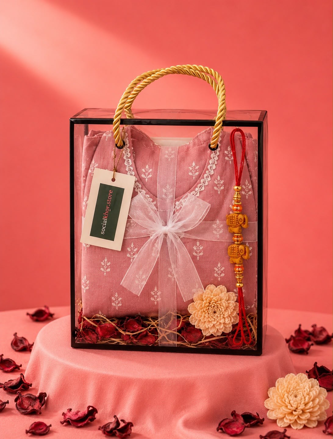 Dusty Rose Tie-Strap Kurti Rakhi Gift Hamper