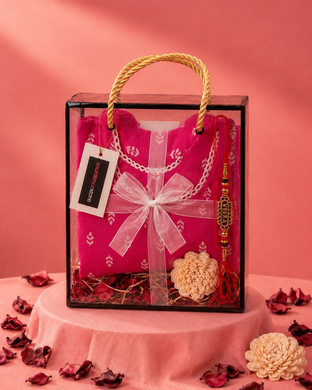 Rani Pink Tie-Strap Kurti Rakhi Gift Hamper