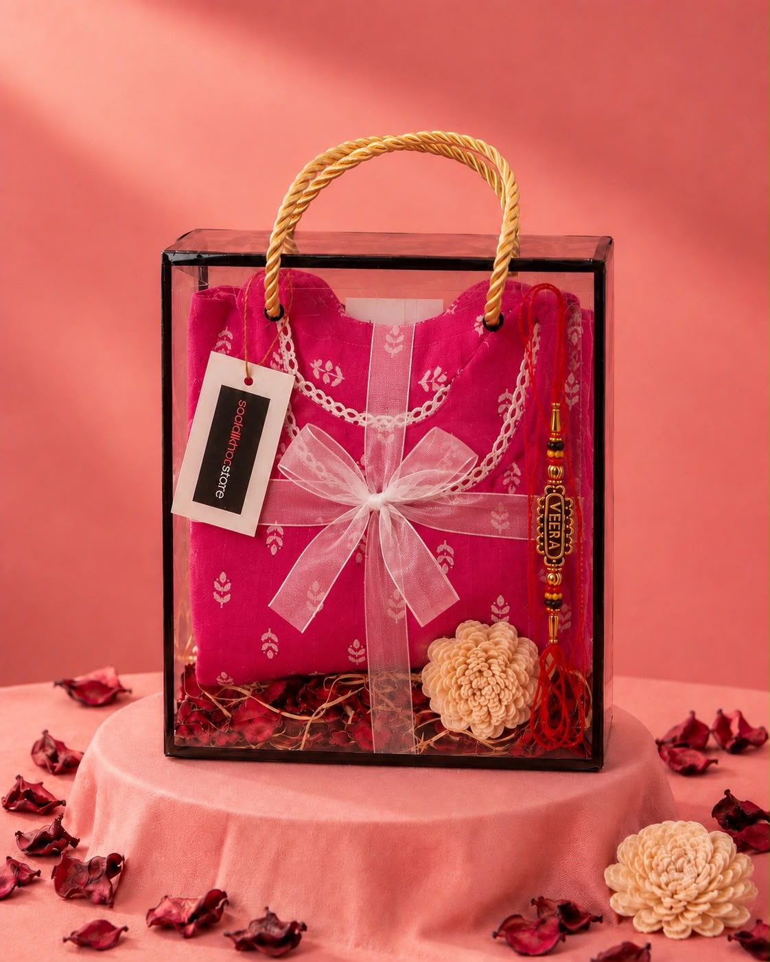 Rani Pink Tie-Strap Kurti Rakhi Gift Hamper