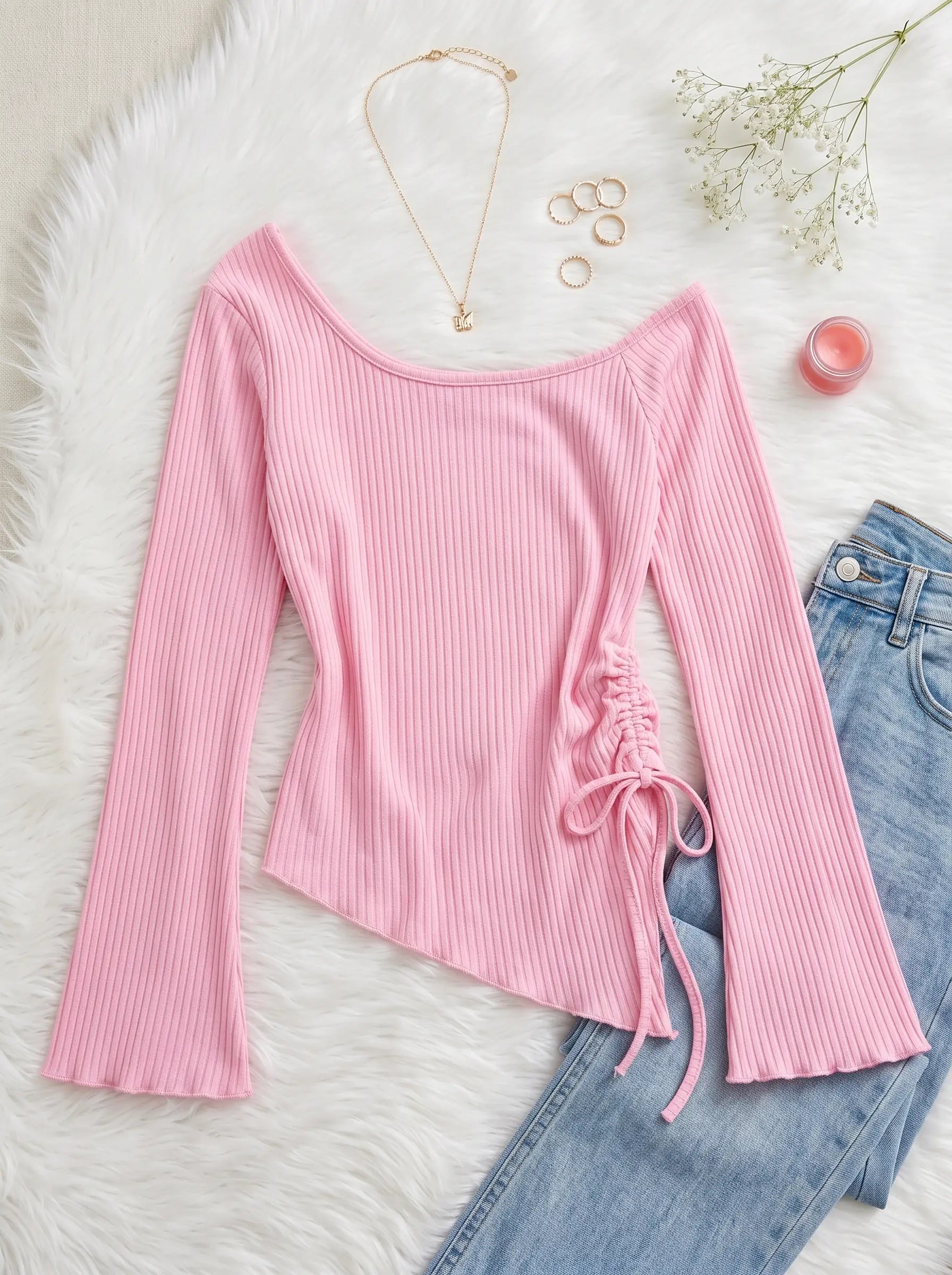 Blush Ruched Off-Shoulder Top back view