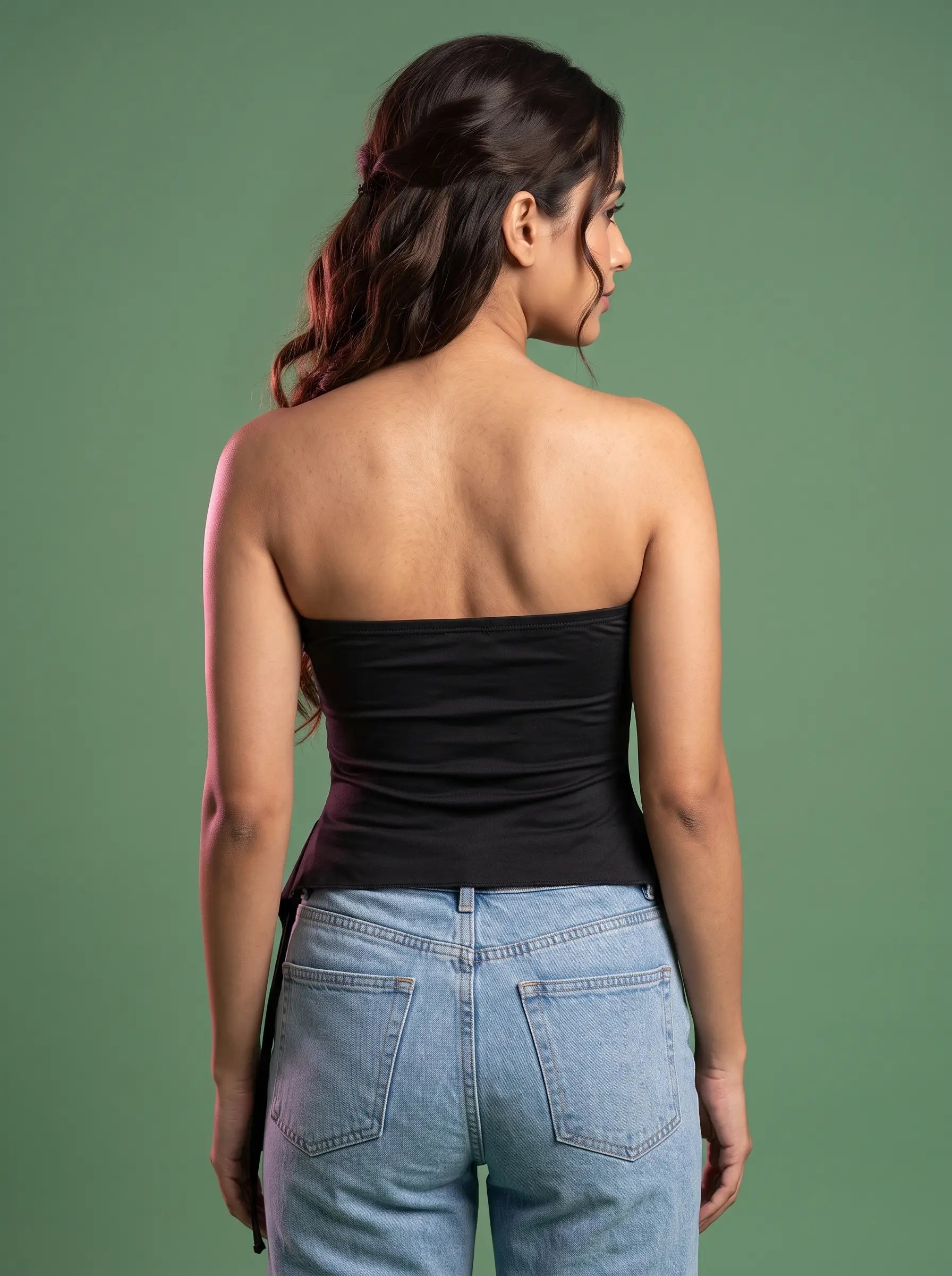 Noir Ruched Tube Top drawstring detail
