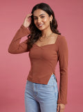 Rust Sweetheart Ribbed Top front view
