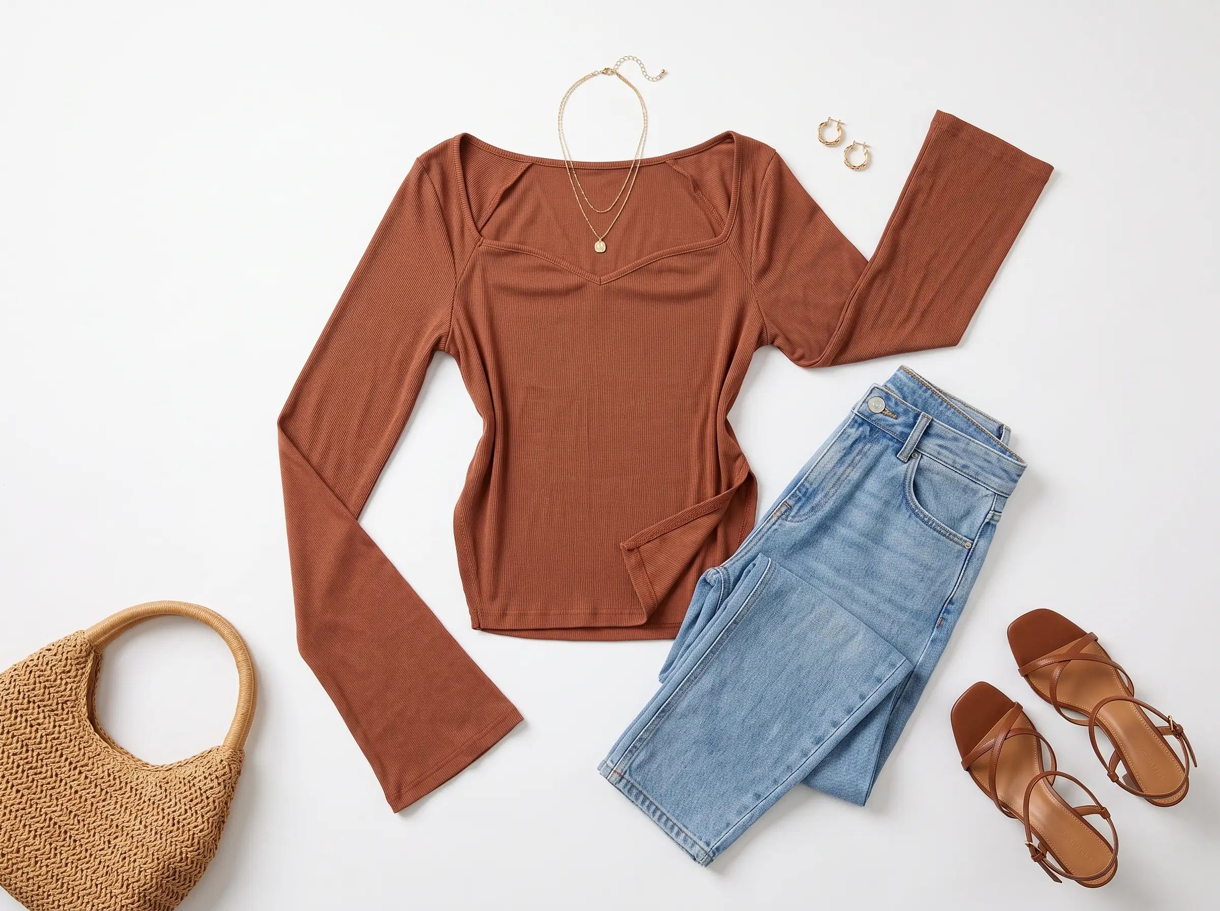 Rust Sweetheart Ribbed Top