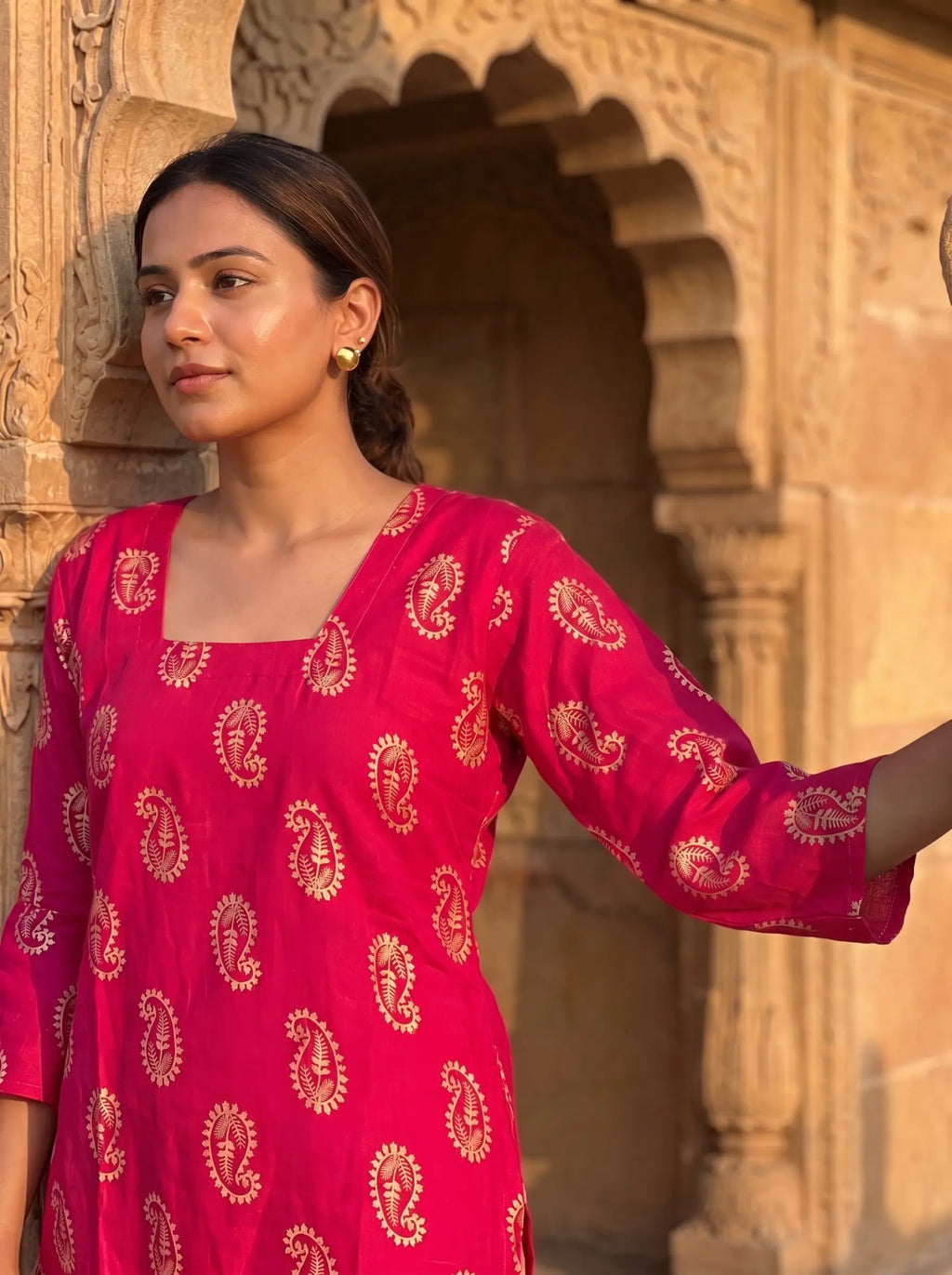 Rani Pink Paisley Block-Print Tie-Back Kurti