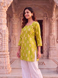 Mehendi Green Paisley Block-Print Tie-Back Kurti