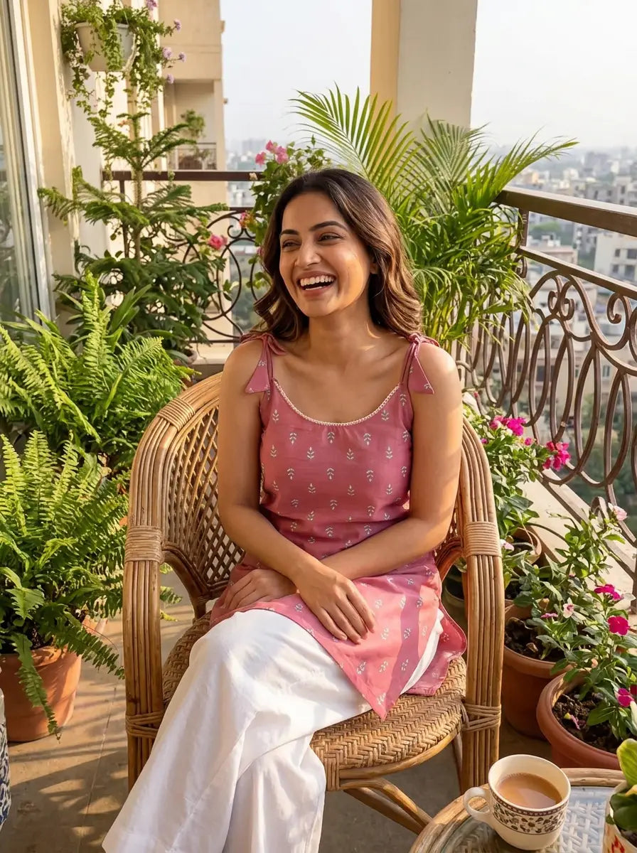 Dusty Rose Tie-Shoulder Kurti