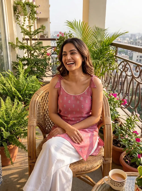 Dusty Rose Tie-Shoulder Kurti