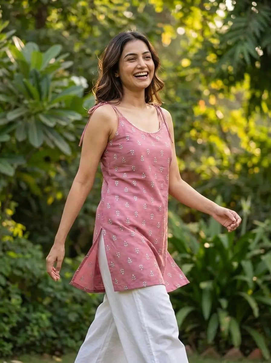Dusty Rose Tie-Shoulder Kurti