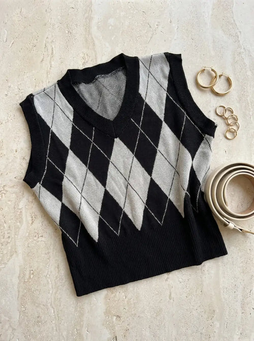 Black & White Argyle Sweater Vest