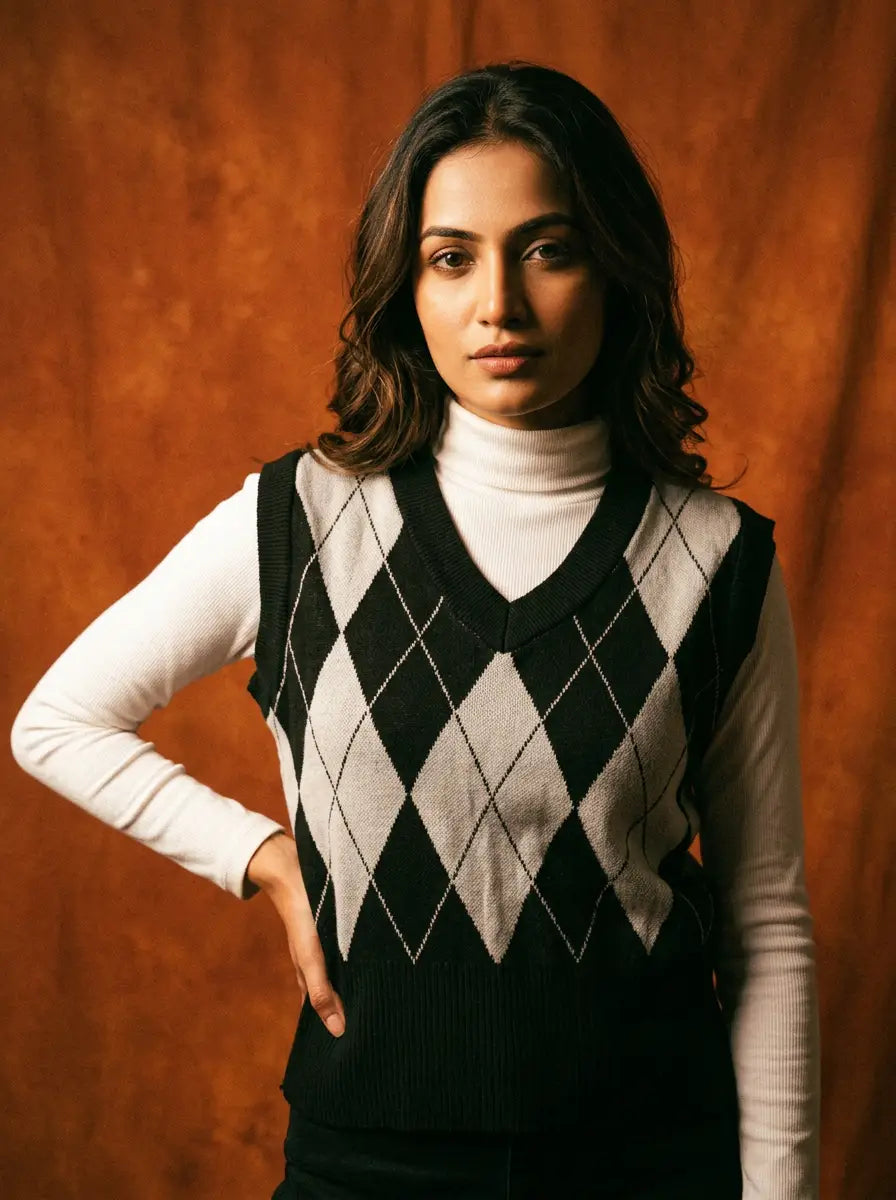 Black & White Argyle Sweater Vest