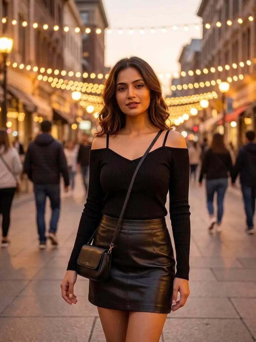Black Cold-Shoulder Rib Top