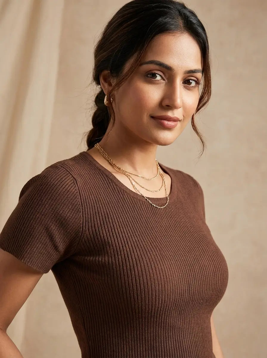Brown Ribbed Top
