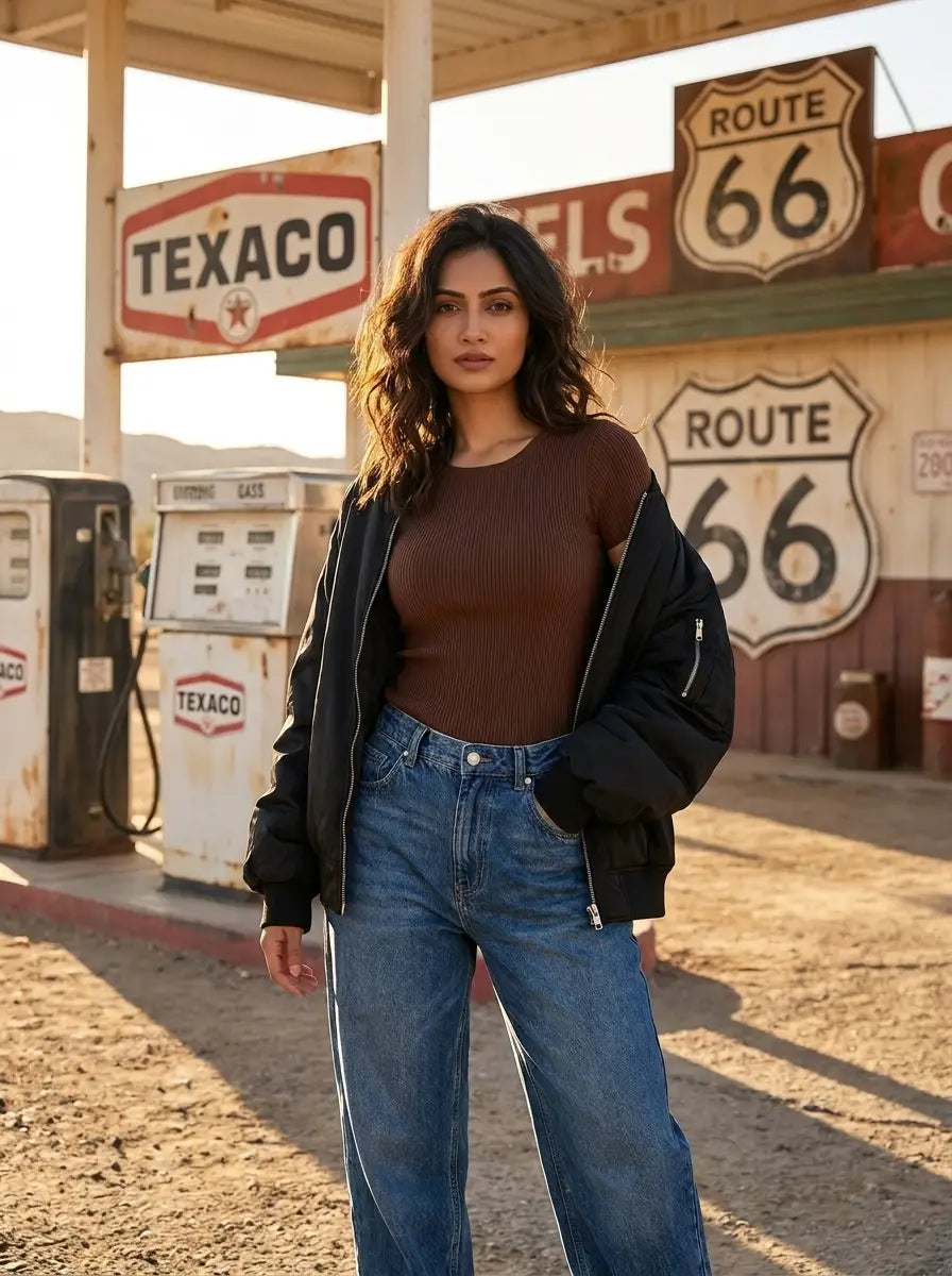 Brown Ribbed Top