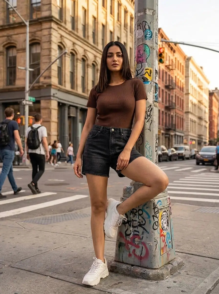 Brown Ribbed Top