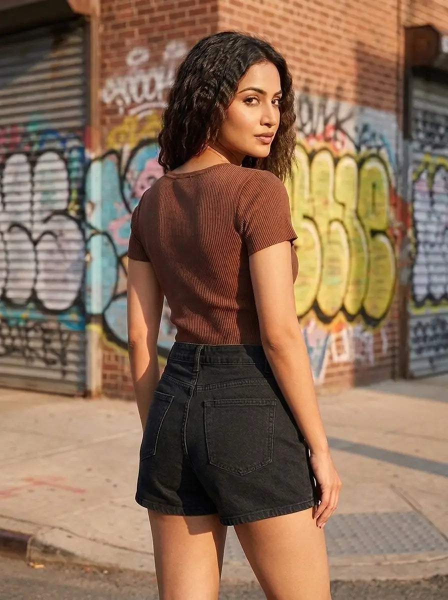 Brown Ribbed Top