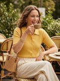 Yellow Shirt-Style Ribbed Top