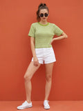 Green Stripe Crew Neck Top