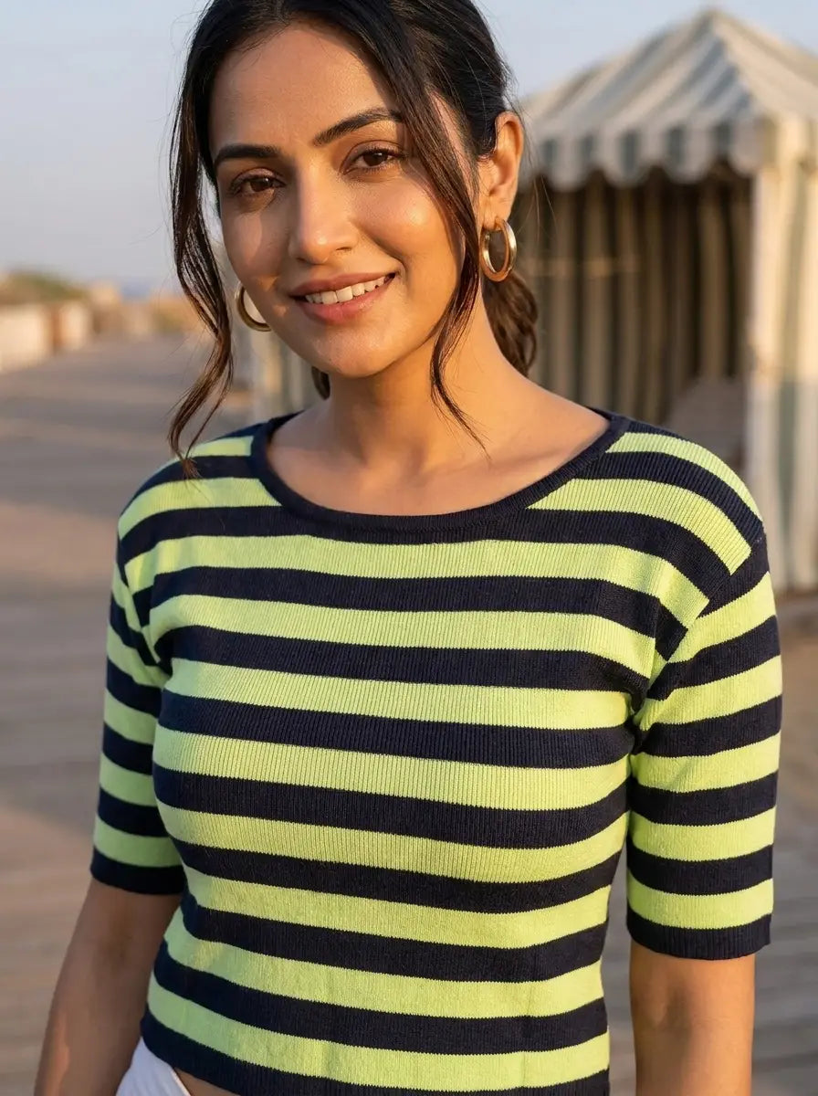 Lime Stripe Scoop-Back Top