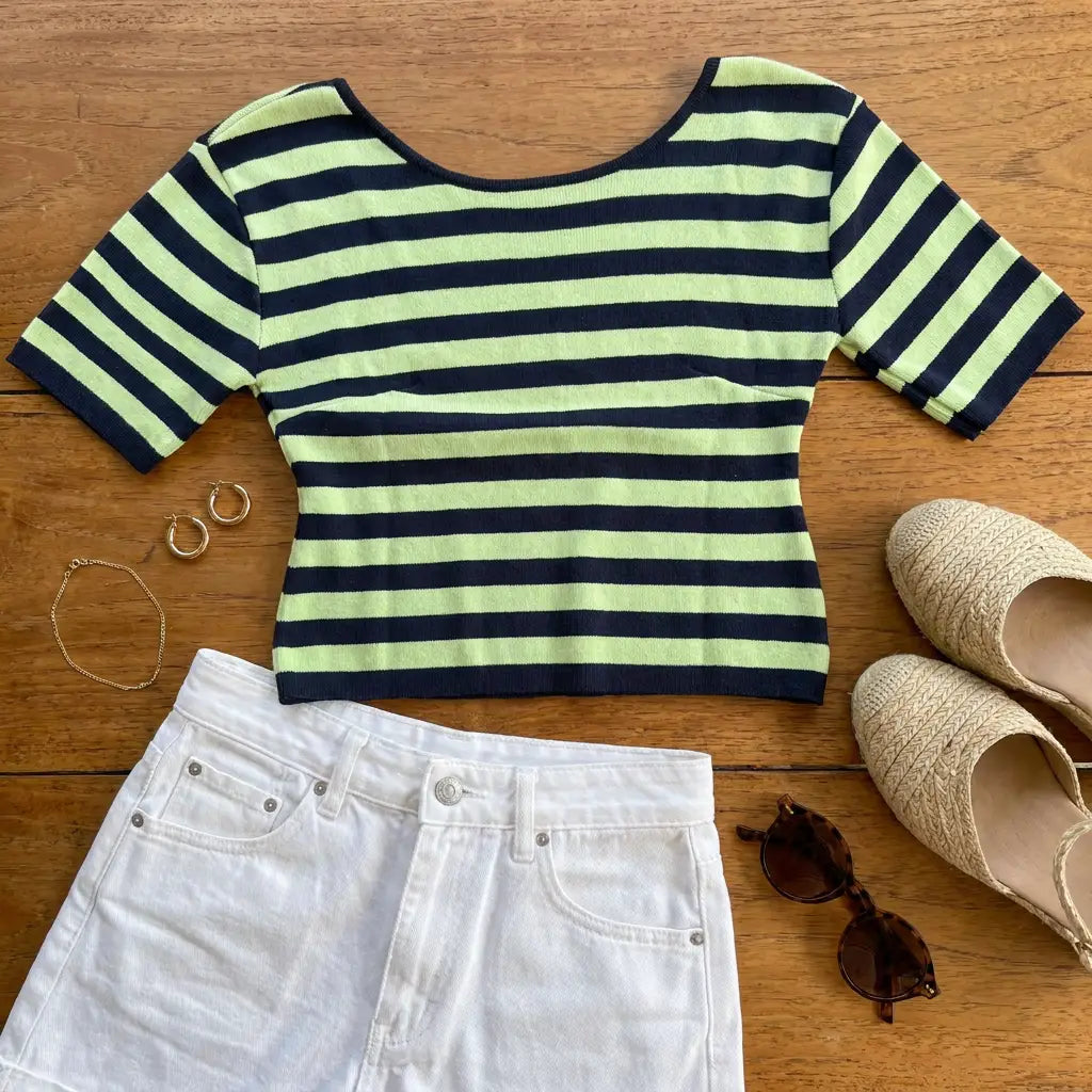 Lime Stripe Scoop-Back Top