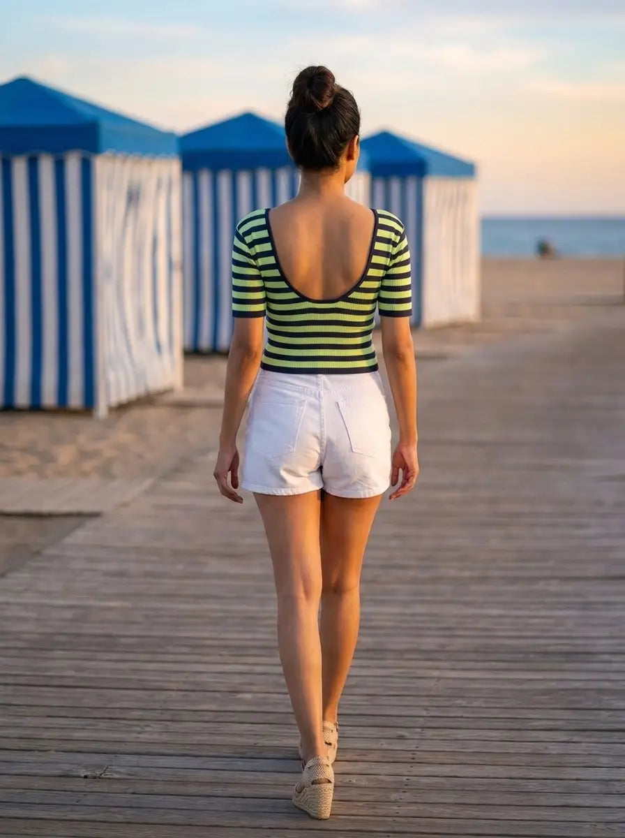 Lime Stripe Scoop-Back Top