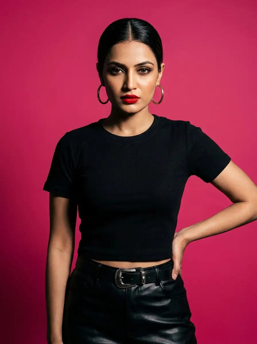 Black Ribbed Crop Top
