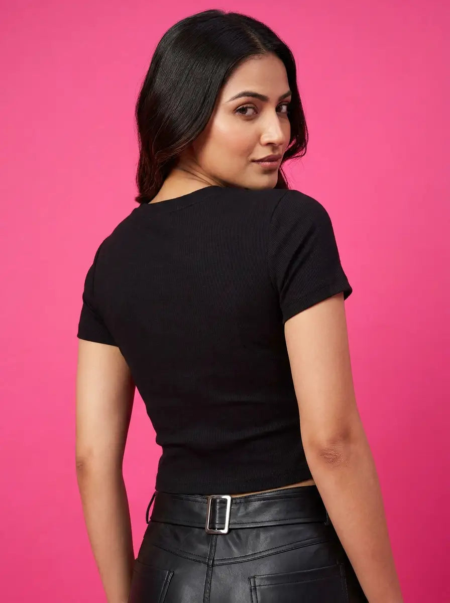 Black Ribbed Crop Top