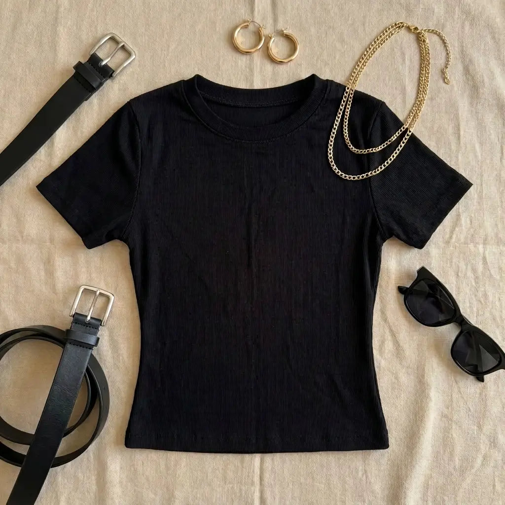 Black Ribbed Crop Top