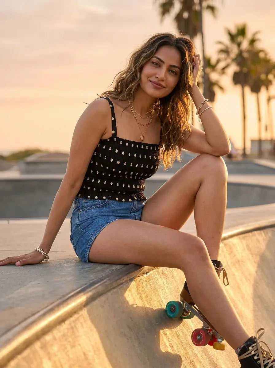 Black Polka Dot Smocked Tank