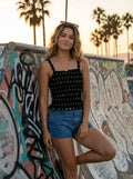 Black Polka Dot Smocked Tank