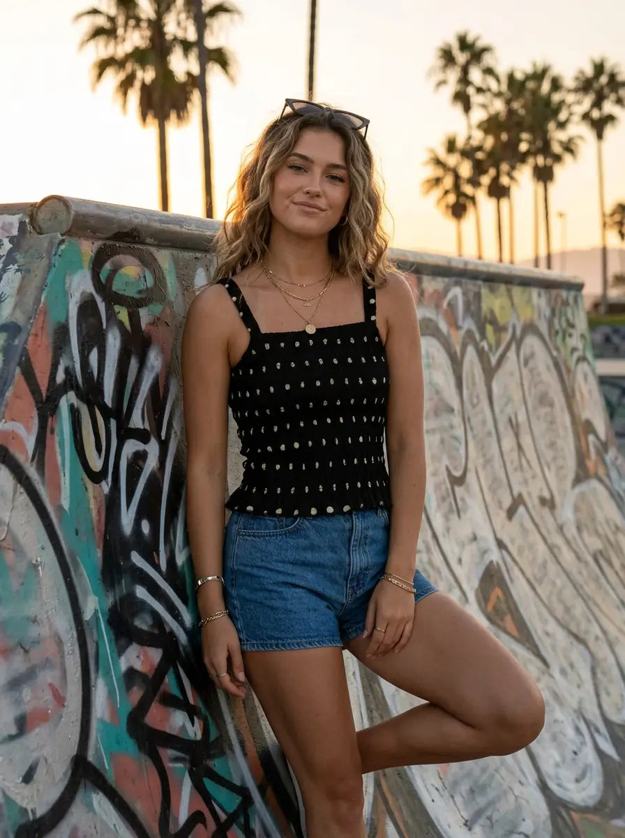 Black Polka Dot Smocked Tank