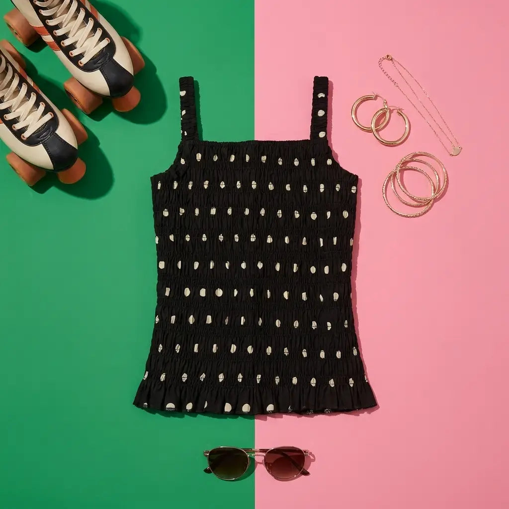 Black Polka Dot Smocked Tank