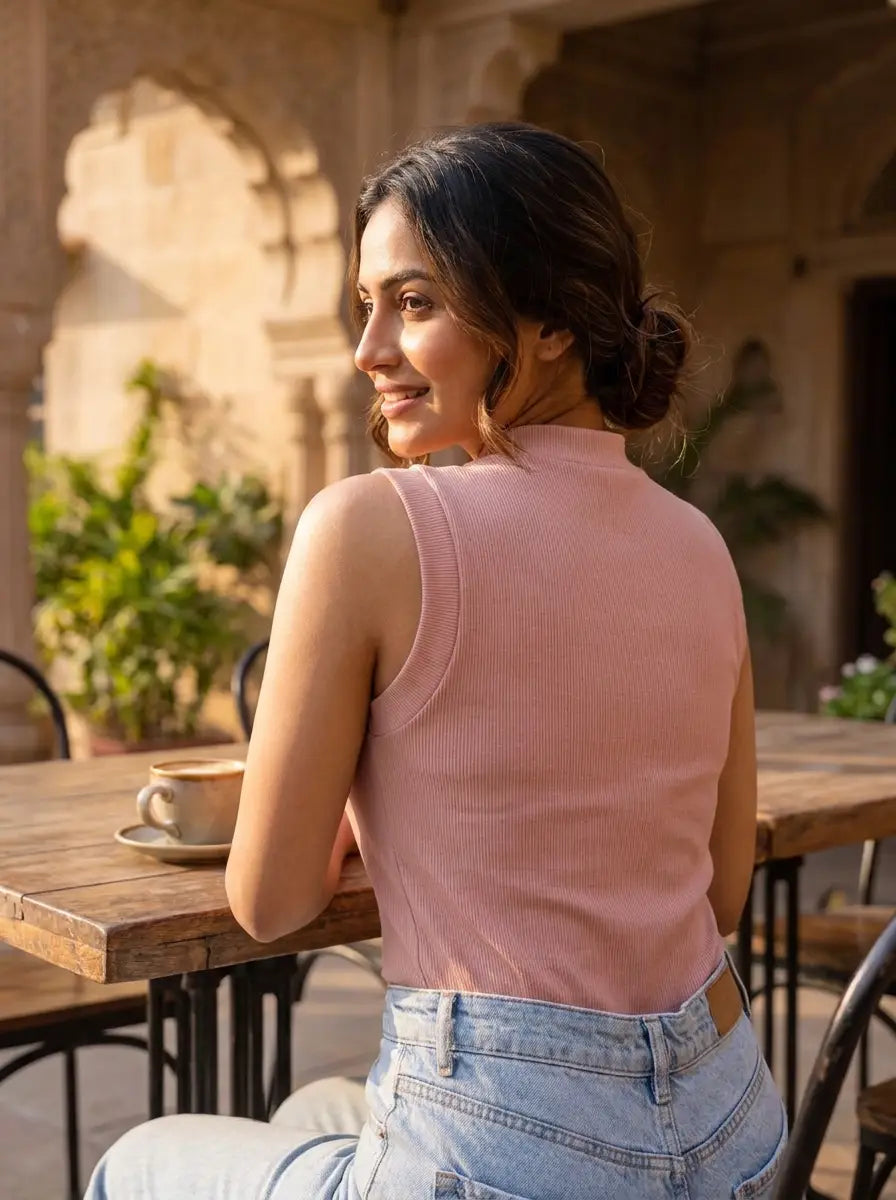 Pink Sleeveless Rib Top