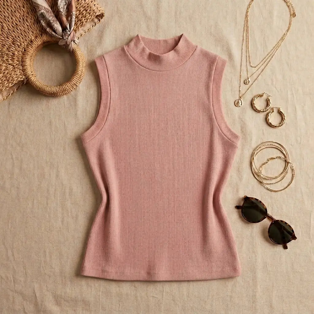 Pink Sleeveless Rib Top
