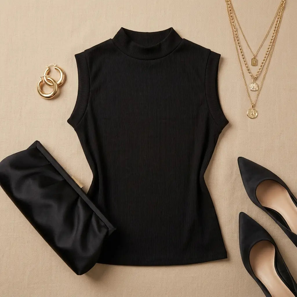 Black Sleeveless Rib Top