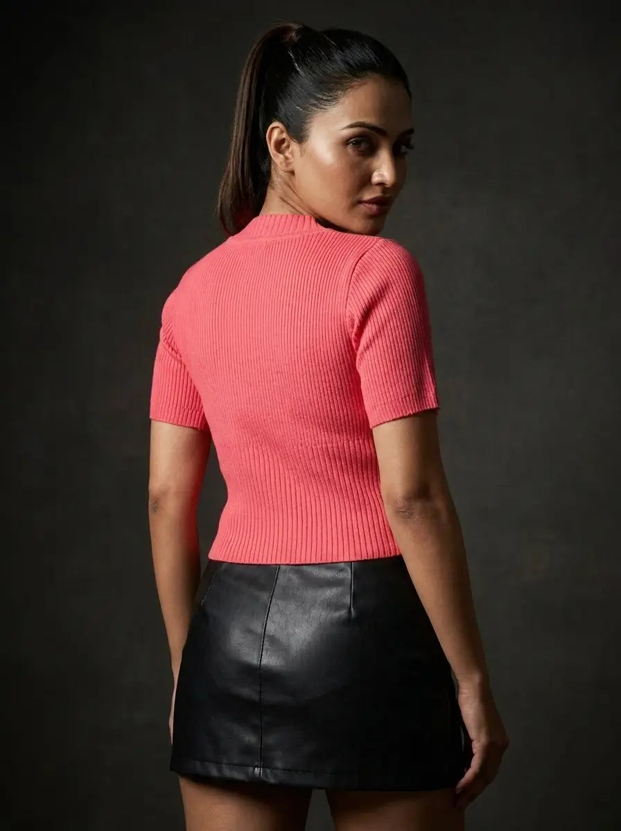 Coral Pink Ribbed Top