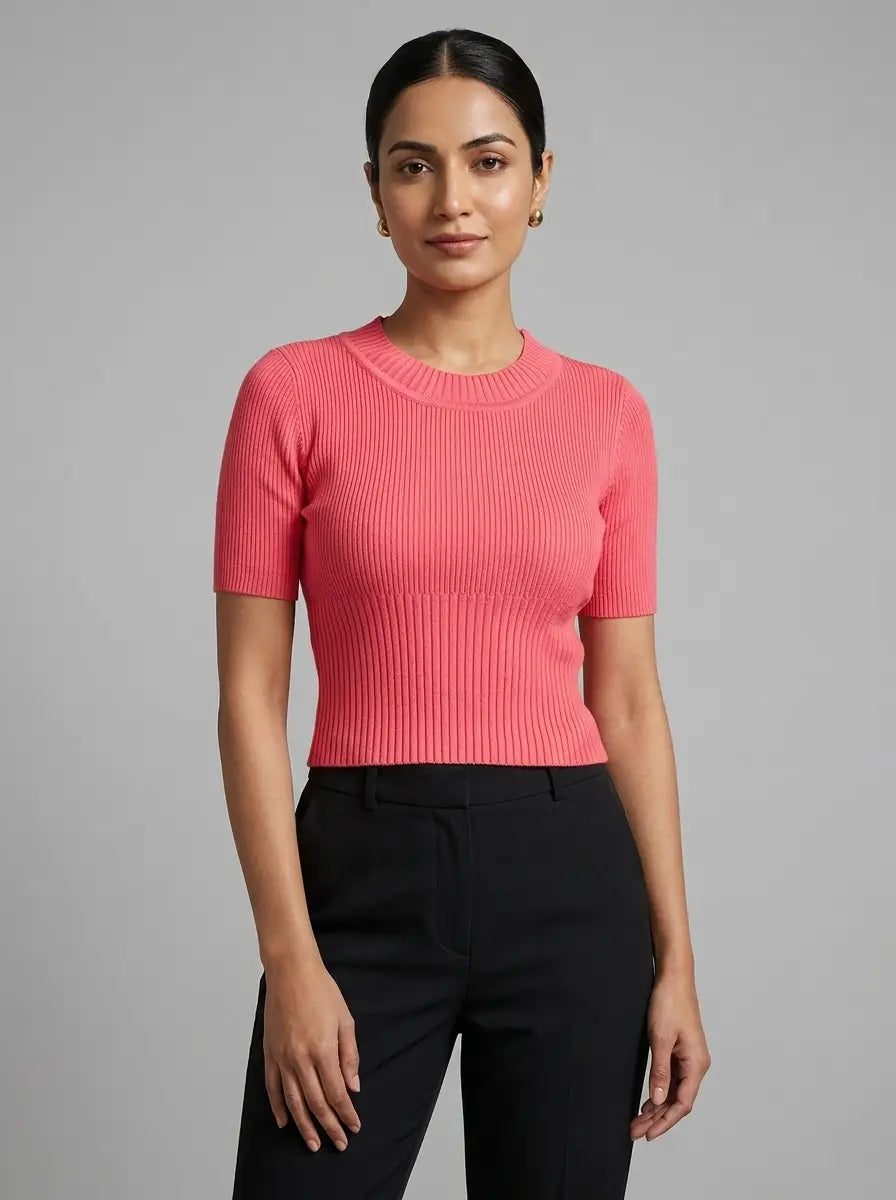 Coral Pink Ribbed Top