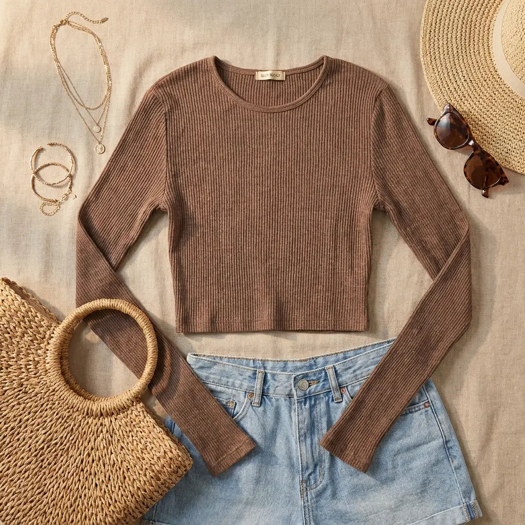 Brown Ribbed Knit Top