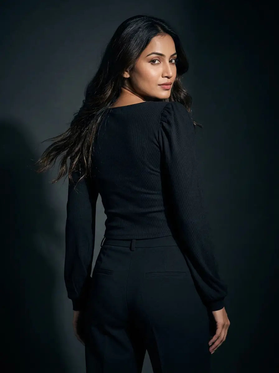 Black Square-Neck Ribbed Top