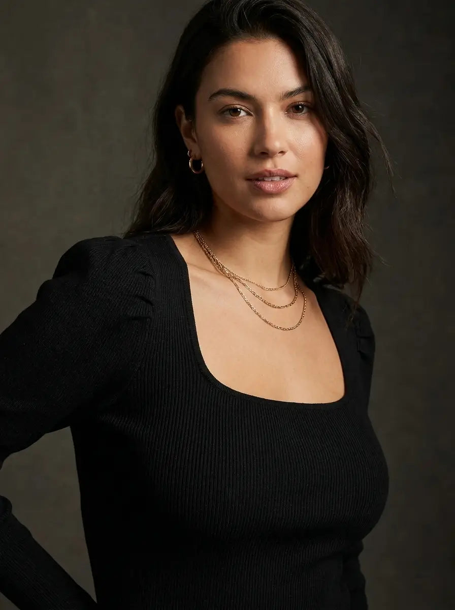 Black Square-Neck Ribbed Top