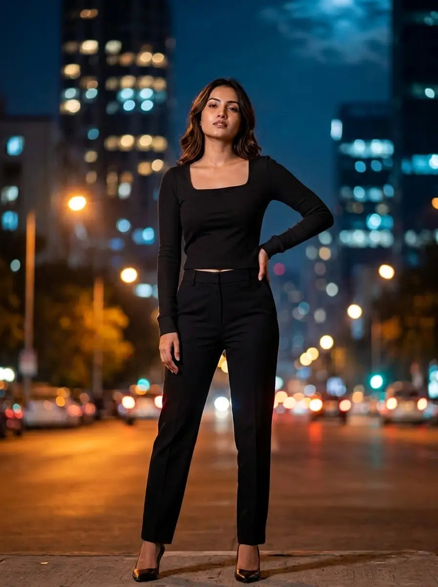 Black Square-Neck Ribbed Top