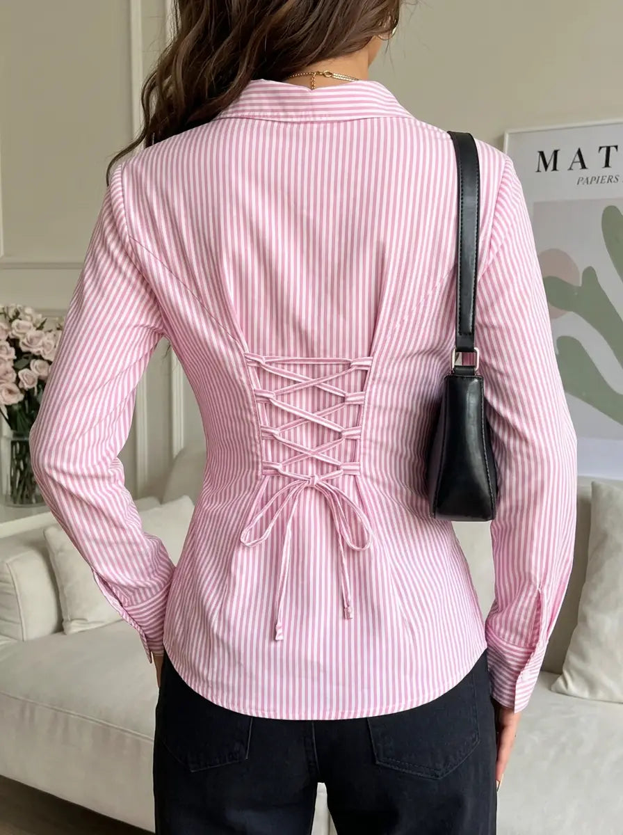 Pink Stripe Corset-Back Shirt